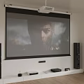 Modern Home Theater Setup With Projection Screen Projector Speakers And Devices 3d model