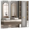 Elegant Modern Bathroom Vanity With Marble Countertop Double Sinks Gold Fixtures And Mirrors