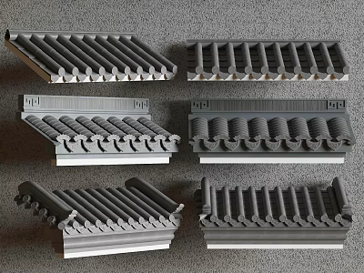 Different Types Of Gray Architectural Roof Tiles Featuring Curved And Flat Designs 3d model