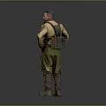 Man In Yellow Jacket Green Pants And Brown Boots Standing With Hands On Hips