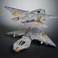 Futuristic Interstellar Spaceship Pair with Silver Gray and Gold Design Features 3d model