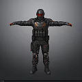 Futuristic Warrior in Black and Red Armor With Helmet And Outstretched Arms 3D Character