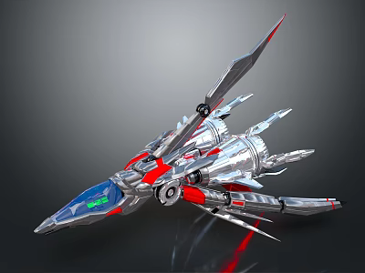Future Spacecraft Design With Sleek Silver Body Red Accents And Transparent Cockpit 3d model