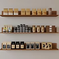 Wooden Shelves Display Various Packaged Products In Organized Rows 3d model