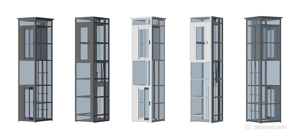 Modern Home Elevator Designs With Glass Doors And Metal Frames In Various Colors 3d model 
