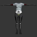 Futuristic Techwear Bodysuit With Silver Top Black Tight Pants And Metallic Details