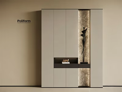 Modern Poliform Shoe Cabinet With Light Gray Doors And Decorative Display Shelf 3d model