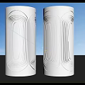 White Pillars With Curved Line Patterns Against Blue Sky And Gray Ground