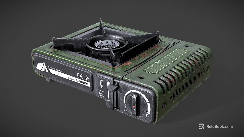 Green Portable Gas Stove Kitchen Appliance With Rusted Surface Retro Design And CE Mark 3d model 