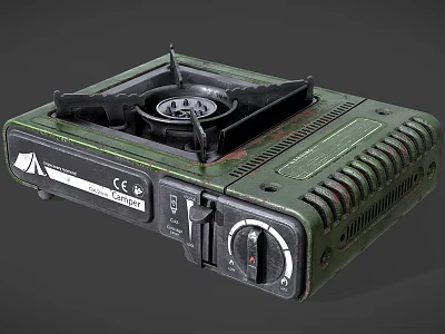 Green Portable Gas Stove Kitchen Appliance With Rusted Surface Retro Design And CE Mark 3d model