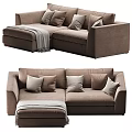 Modern Cozy Brown Sectional Sofa With Gray Blanket And Decorative Pillows 3d model