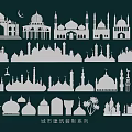 Islamic Architecture Silhouettes Wall Decor With Mosque Domes Minarets And Lanterns