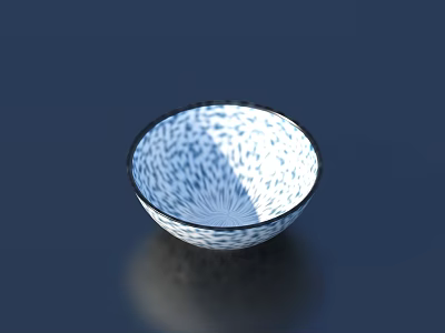 Ceramic Tableware Set with Blue and White Patterned Round Bowl Design 3d model