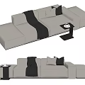 Modern Multi Seater Sofa With Black Throw Blanket White Cushions And Side Table 3d model