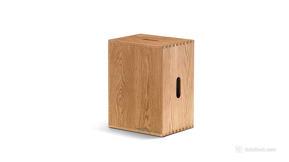 Minimalist Square Oak Wood Side Table With Side Cutout Design 3d model
