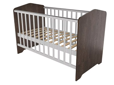 Wooden Baby Crib With White Railings And Dark Brown Headboard Footboard 3d model
