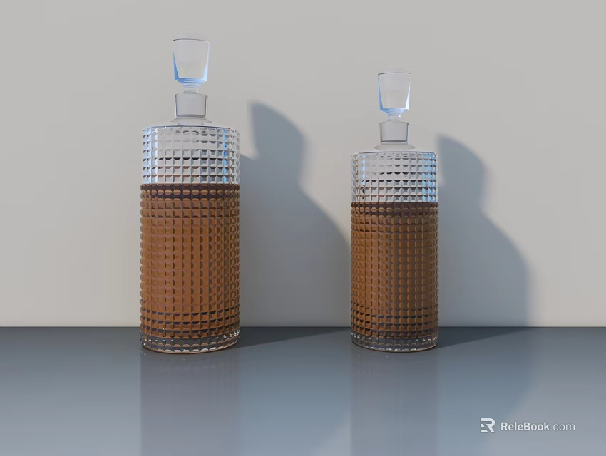 Two Textured Glass Bottles With Brown Liquid For Food Flavoring On Countertop 3d model 