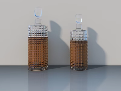 Two Textured Glass Bottles With Brown Liquid For Food Flavoring On Countertop 3d model
