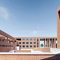Modern Red Brick School Building with Large Windows and Open Courtyard Design 3d model