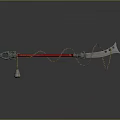 Traditional Decorative Weapon with Red Long Pole Green Decorated Head Golden Chains and Tassel End