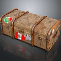 Vintage Suitcase With Leather Trim And Travel Stickers On Textured Surface