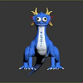 Game Movie Character Blue Dragon 3D Model With Yellow Horns Red Eyes And White Underbelly