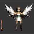 Game and Movie Character with White Wings Brown Hair White Dress and Golden Harp