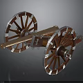 Vintage Cannon Weapon With Large Wooden Wheels And Metal Barrel