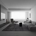Modern Minimalist Grey Living Room Design With Plush Sofa Cozy Chair And Soft Area Rug