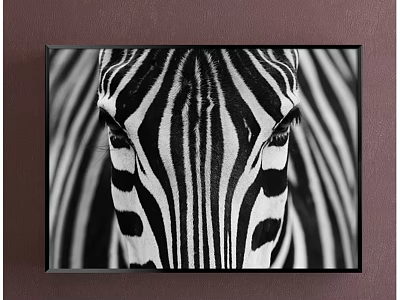 Animal Painting Zebra Head Close-up with Black and White Stripes Framed in Black Frame 3d model