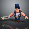 Cartoon Man Character With Dark Blue Hair Angry Expression Holding Double Barrel Weapon