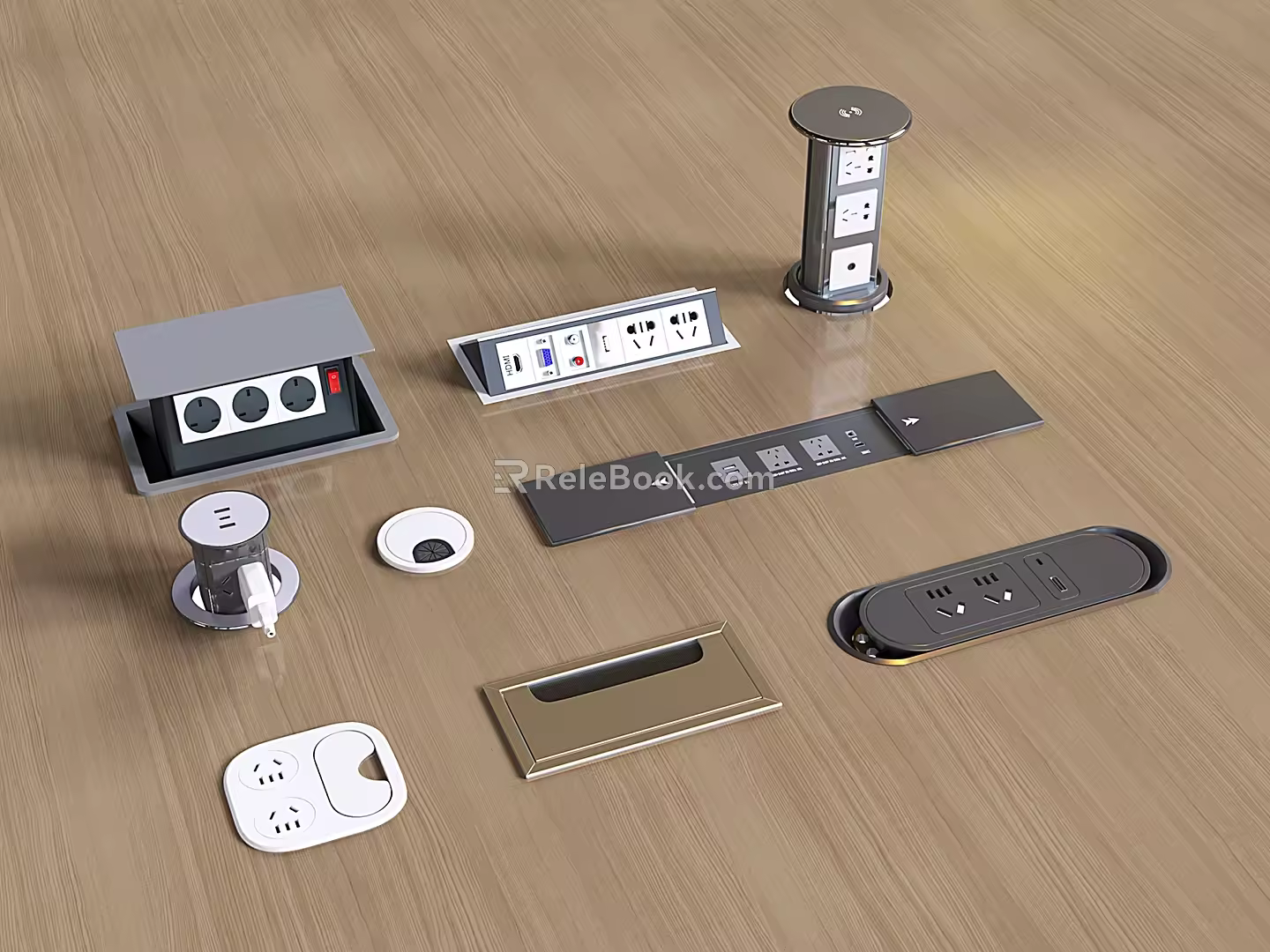 Modern embedded multi-function socket desktop socket flip patch cord board 3d model