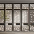 Modern Glass Partition With Metal Frame Grid Design In Interior Space 3d model