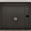 Modern Black Double Door With Textured Surface Circular Metal Accent AODI Electronic Lock Marble Floor