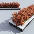 Red And Orange Foliage Shrubs In Rectangular Stone Planters With Light Edges 3d model