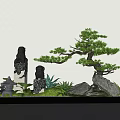 New Chinese style courtyard sketch landscape modeling tree courtyard landscaping bolt horse pillar stone lamp 3d model