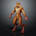 3D Tiger Humanoid Character Design Featuring Striped Fur Sharp Teeth And Clawed Limbs