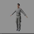 Man In Gray Work Uniform Standing With Arms Outstretched On Black Background 3d model
