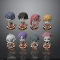 Colorful Cartoon Character Figurines With Various Hair Colors On Red And Yellow Bases