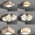 Modern Ceiling Lights With Square Round Shapes And Patterned Fabric Shades 3d model