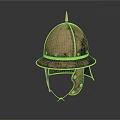 Shiny Metallic Antique Helmet Featuring Spiked Top And Decorative Rim Design