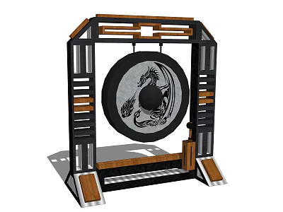 Musical Instrument and Artistic Painting on Large Drum with Dragon Design and Black Metal Frame 3d model