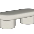 Modern Cream Colored Upholstered Sofa Bench with Round Design and Cylindrical Legs 3d model
