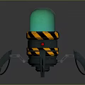 Mechanical Spider Like Creature With Green Sphere Top And Warning Stripes Design