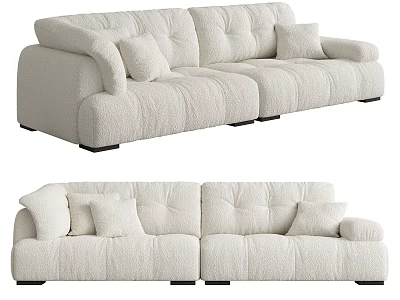 Comfortable white two-seater sofa with fluffy fabric thick cushions and black legs 3d model