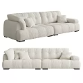 Comfortable white two-seater sofa with fluffy fabric thick cushions and black legs