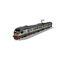 Lego Electric Train Model With Gray Body Yellow White Stripes Orange Front And Pantograph
