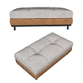 Modern Tufted Ottoman With Gray Upholstery And Brown Wooden Legs Design