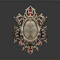 Ornate Daily Living Accessory With Golden Intricate Carvings And Oval Light Colored Gemstone