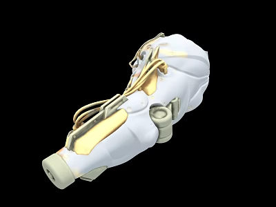 White and Gold Modern Industrial Equipment With Mechanical Components Pipes and Connections 3d model